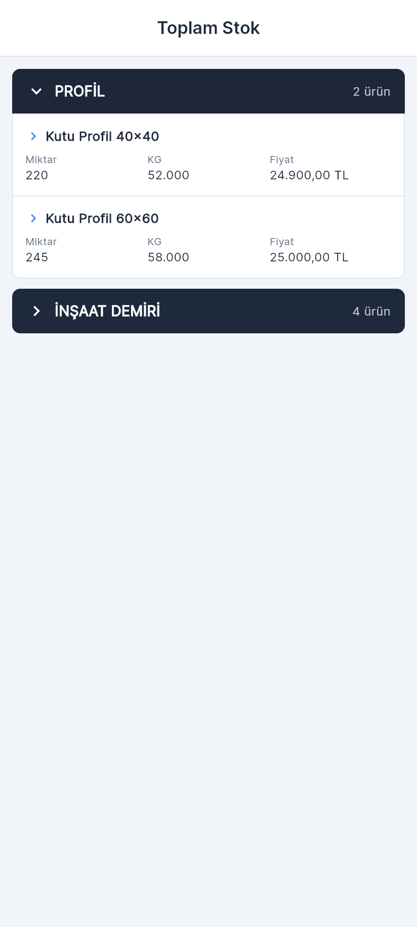 Mobil · Stok takibi